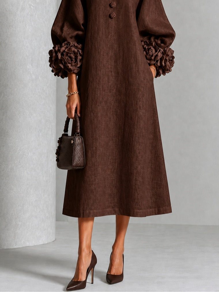 Clarisse | Robe midi à manches bouffantes et boutons fleuris