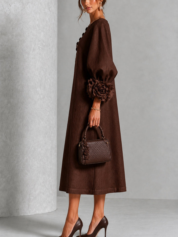 Clarisse | Robe midi à manches bouffantes et boutons fleuris
