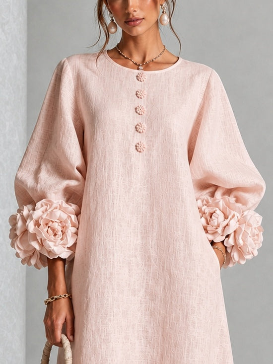Clarisse | Robe midi à manches bouffantes et boutons fleuris