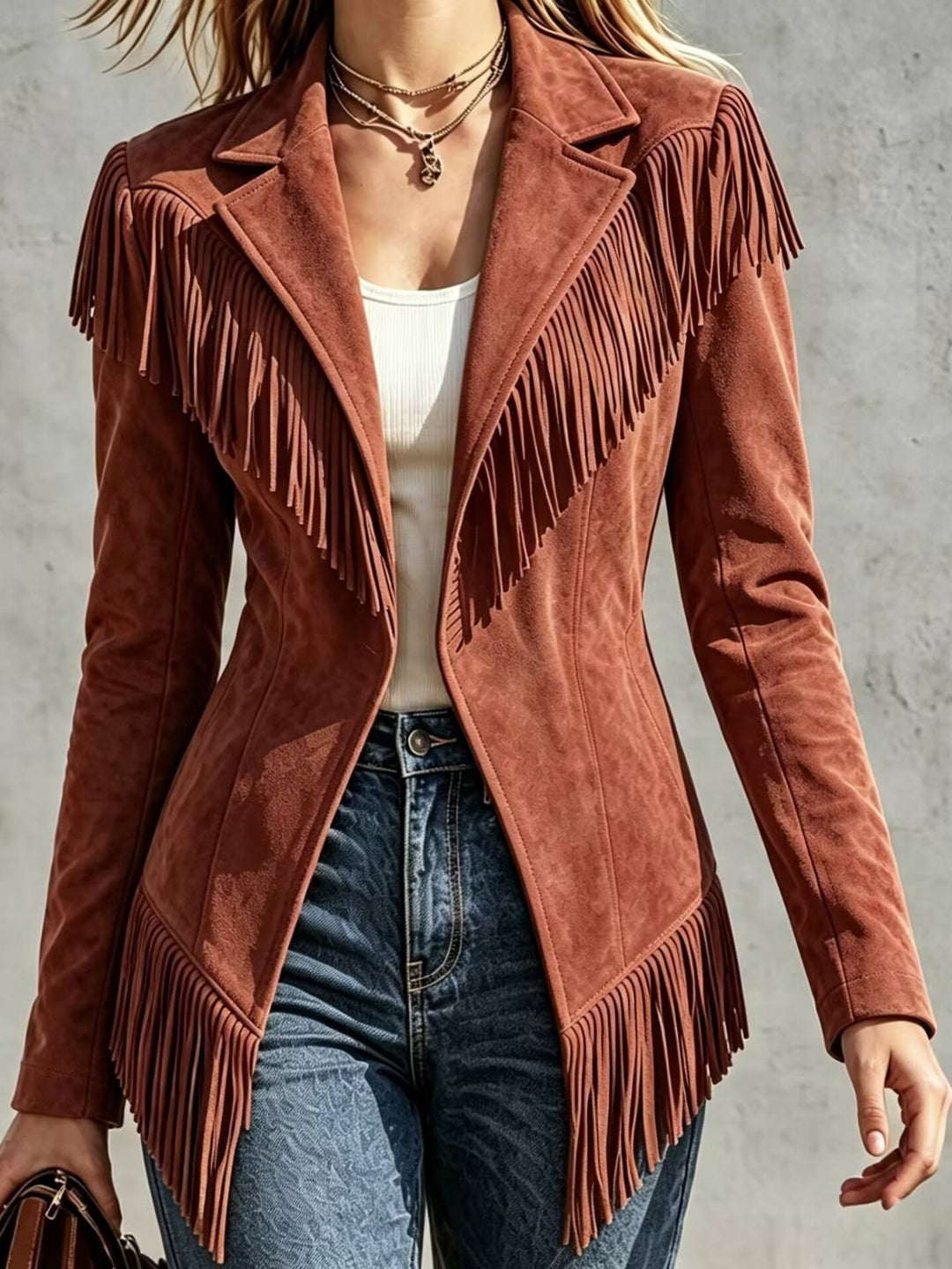 Lucienne | Veste à franges effet daim
