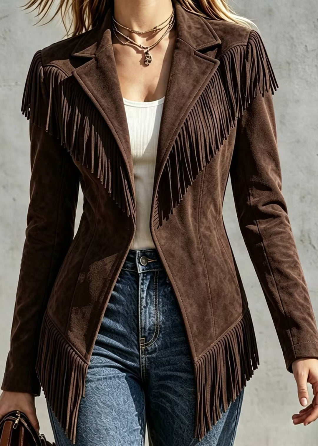 Lucienne | Veste à franges effet daim