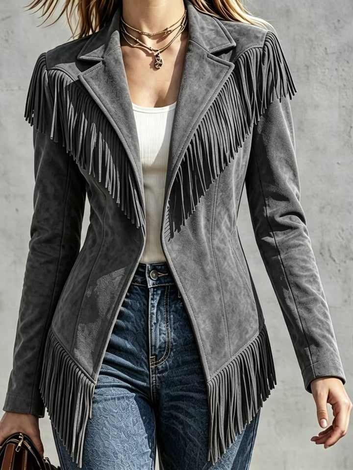 Lucienne | Veste à franges effet daim