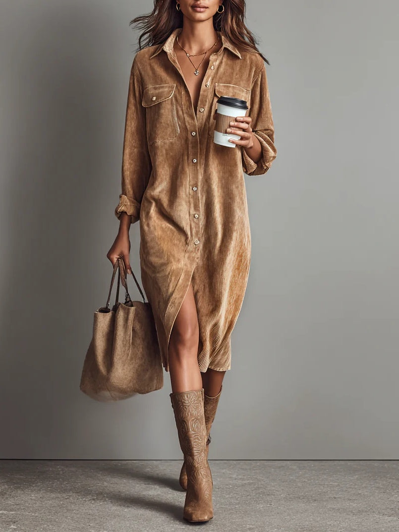 Albane | Robe Midi en Velours Côtelé