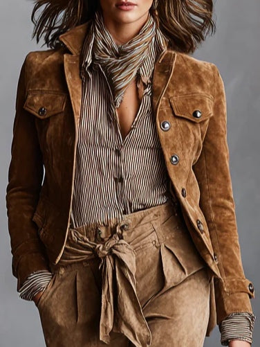 Clémence | Veste courte effet daim à revers