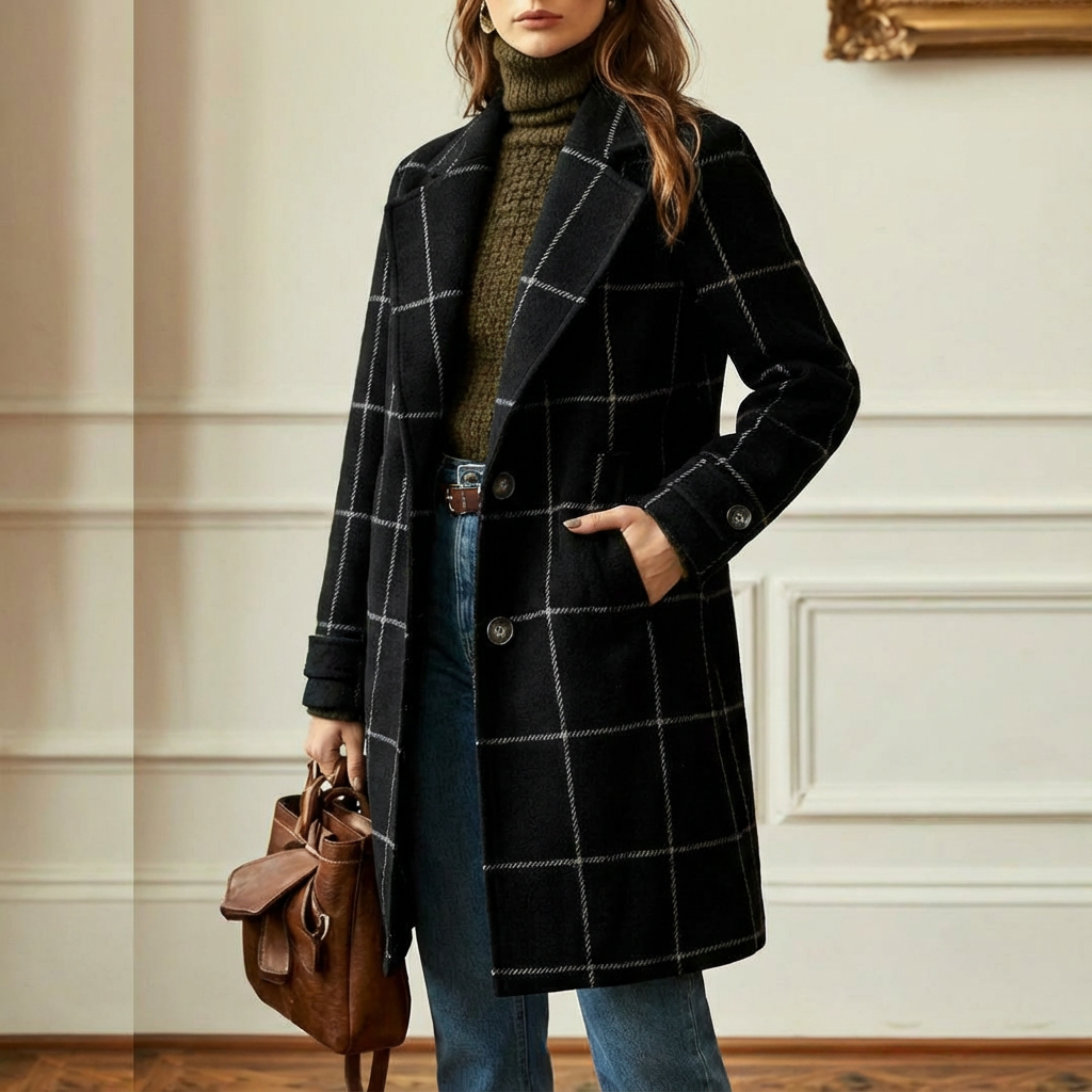 Clémentine | Manteau long à grands carreaux et revers
