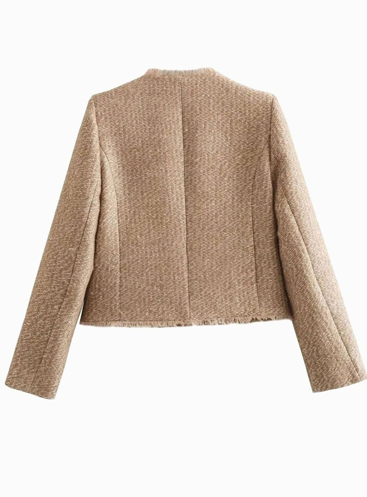 Amaryllis | Veste courte effet tweed sans col