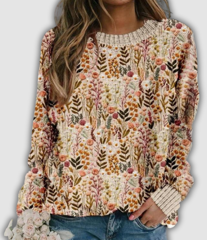 Ambelline | Pull à fleurs des champs effet brodé