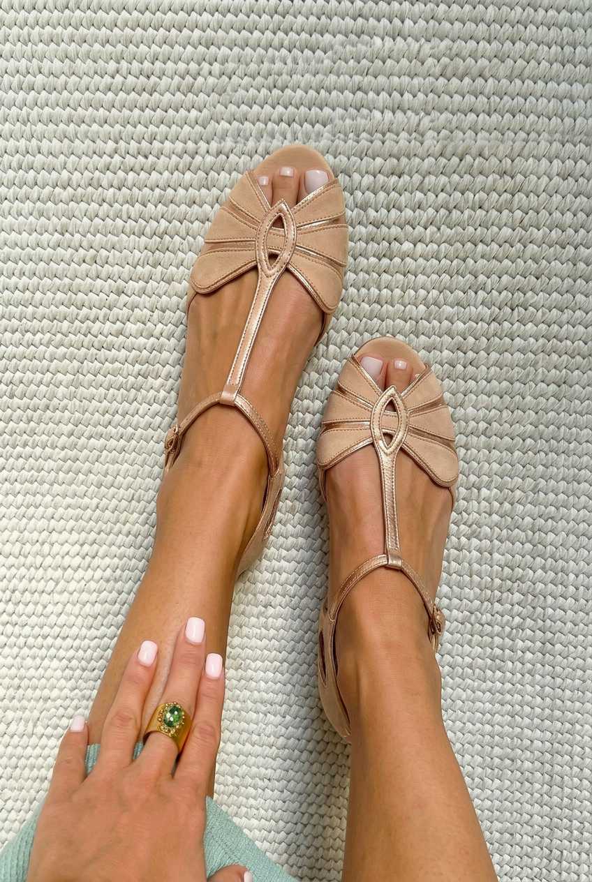 Sandales peep toe rétro avec bride T