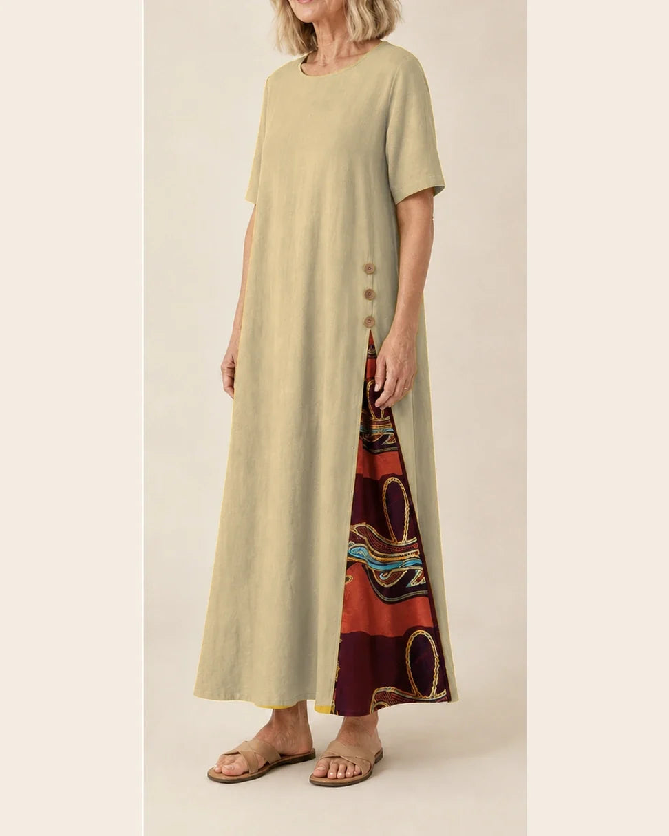 Maurene – Beige | Robe longue décontractée effet lin