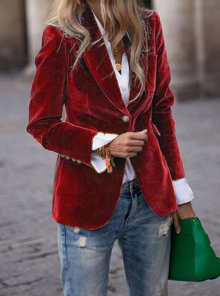 Bleuenn | Blazer en velours à un bouton doré