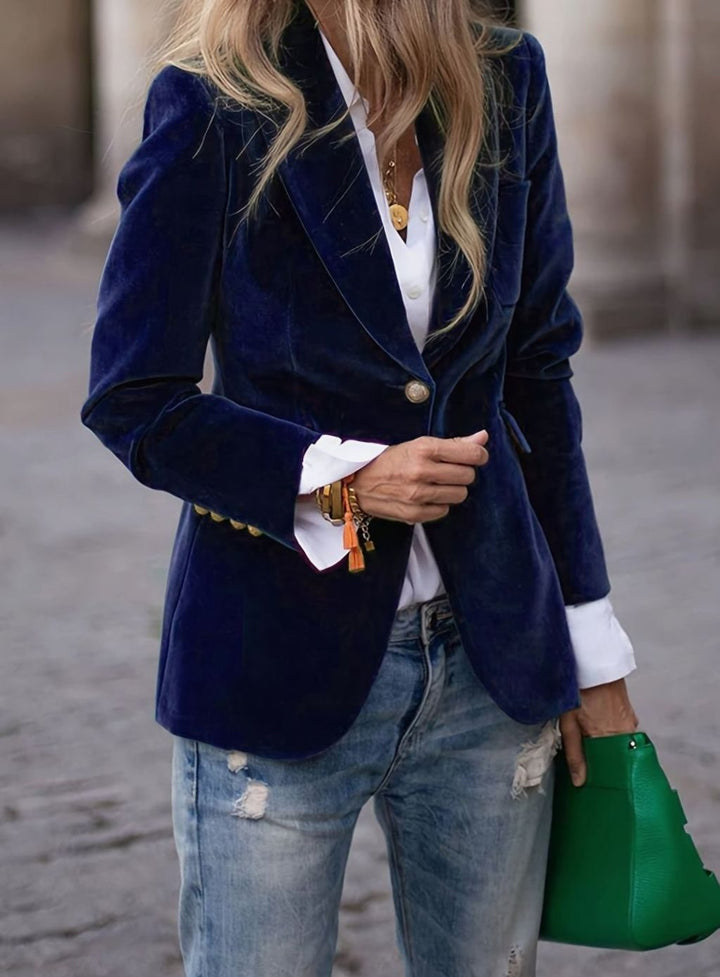 Bleuenn | Blazer en velours à un bouton doré