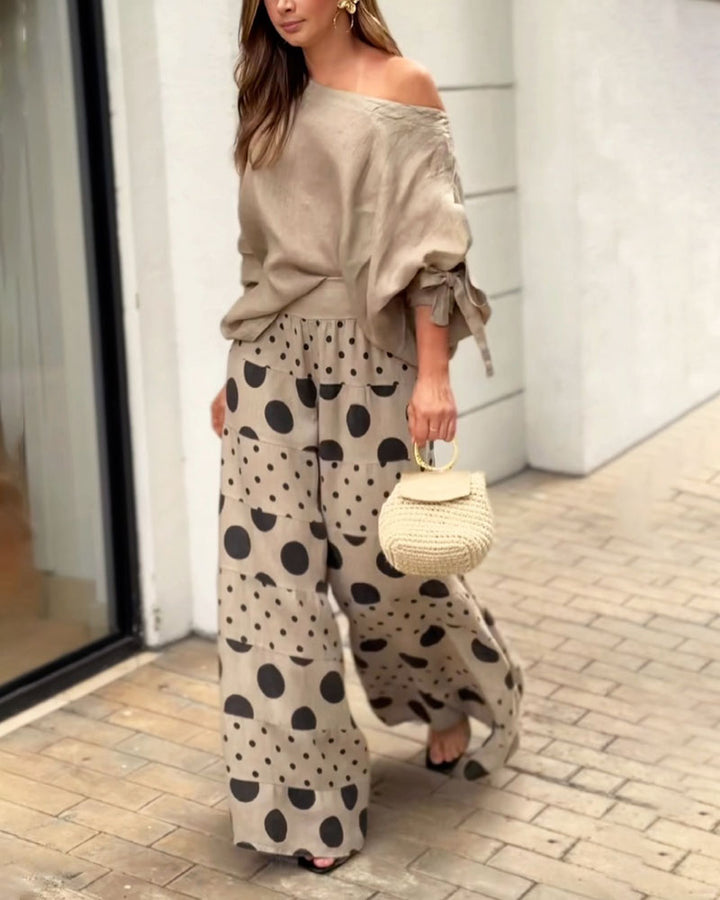 Simonetta | Ensemble Top Épaules Douces + Pantalon Imprimé