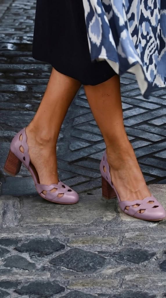 Talons blocs découpés festonnés chunky Cuir en cuir