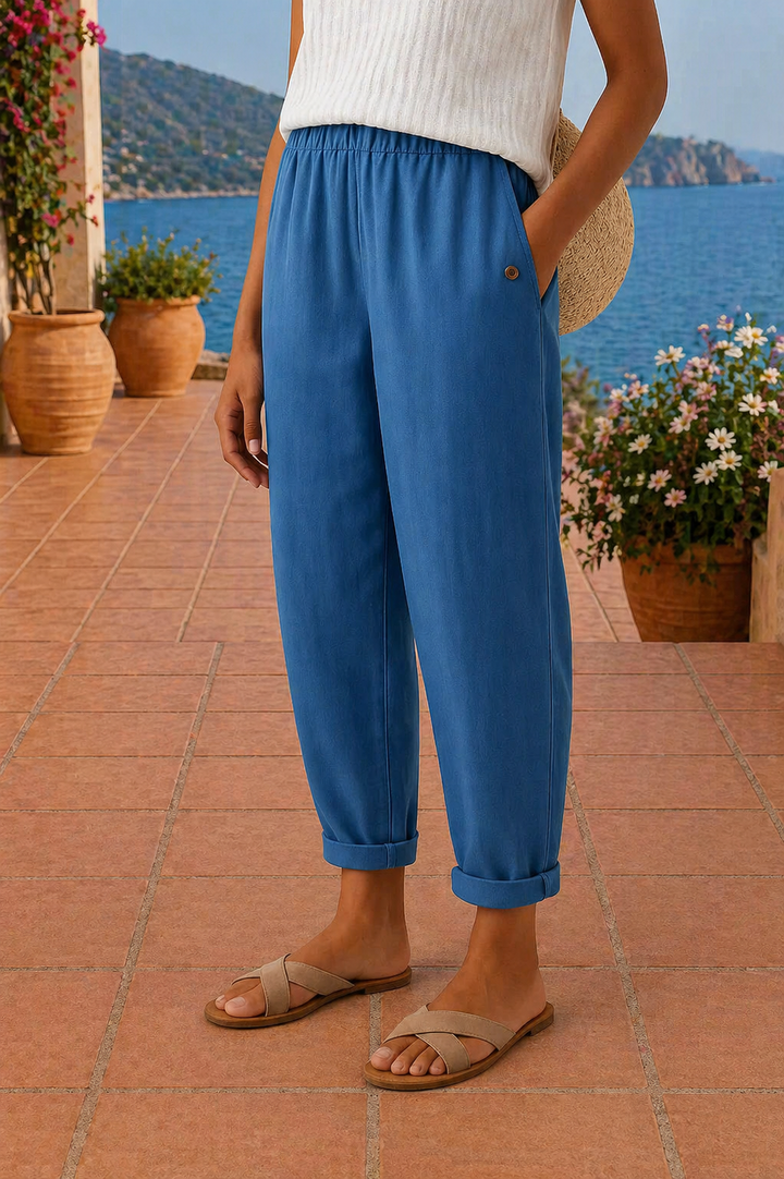 Chantale | Pantalon ballon effet lin à taille élastiquée