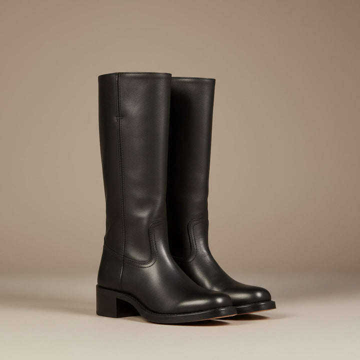 Chimène | Bottes lisses à tige droite et talon bloc