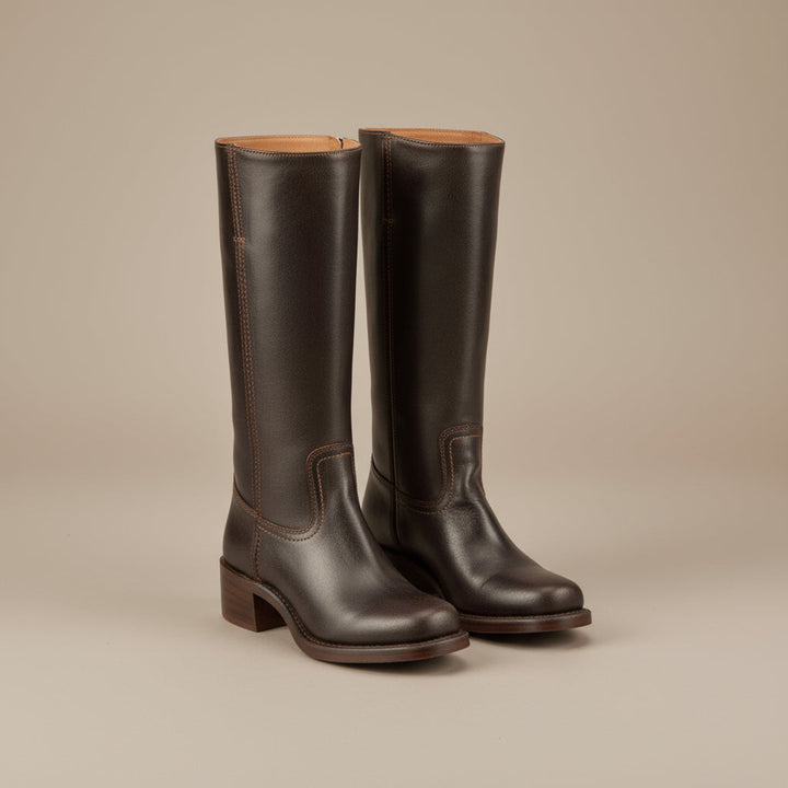 Chimène | Bottes lisses à tige droite et talon bloc