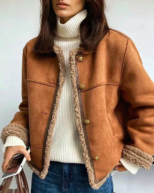 Chrysanthe | Veste courte effet daim à bordures bouclées
