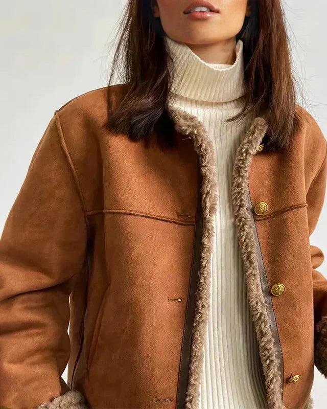 Chrysanthe | Veste courte effet daim à bordures bouclées