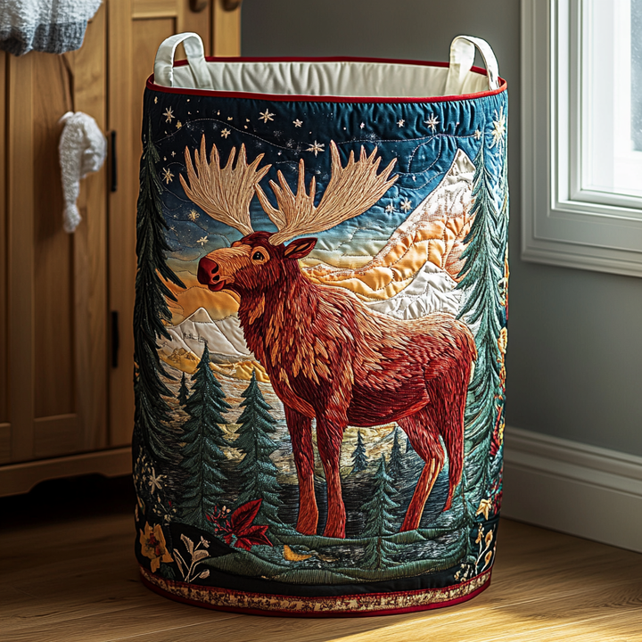 Dimitra | Panier à linge matelassé forêt et élans
