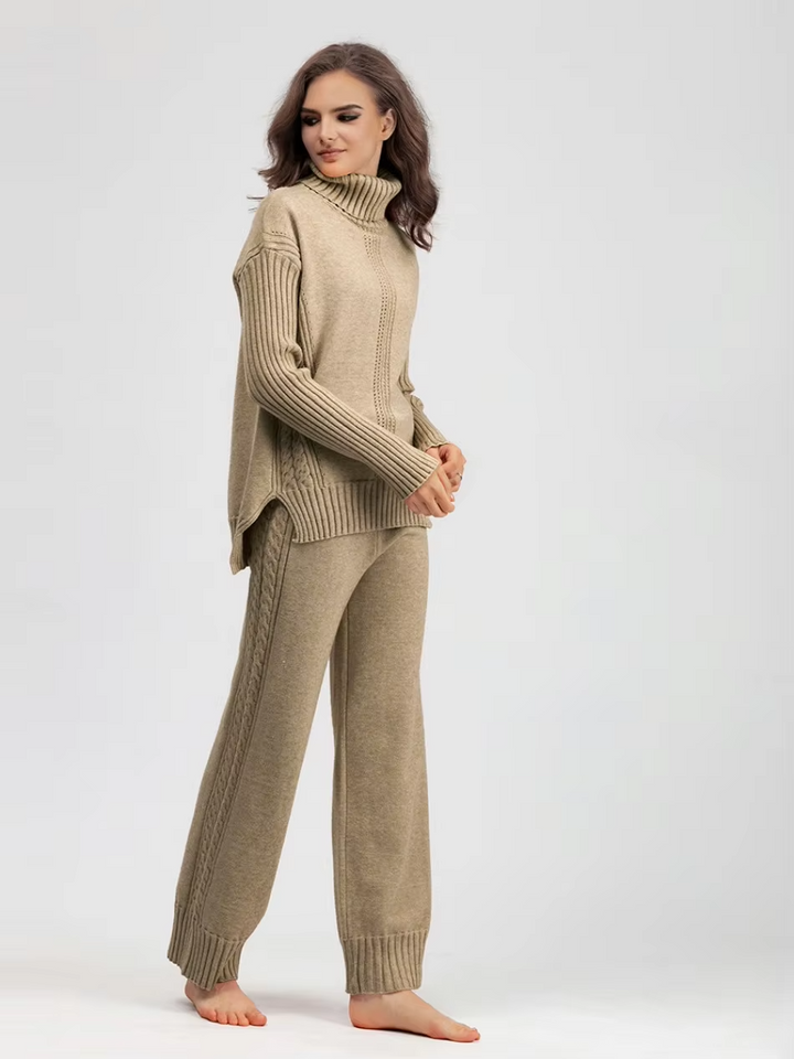 Scarlett - Pull à col montant élégant avec ensemble de pantalons amples