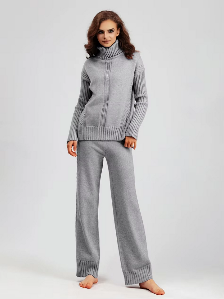 Scarlett - Pull à col montant élégant avec ensemble de pantalons amples