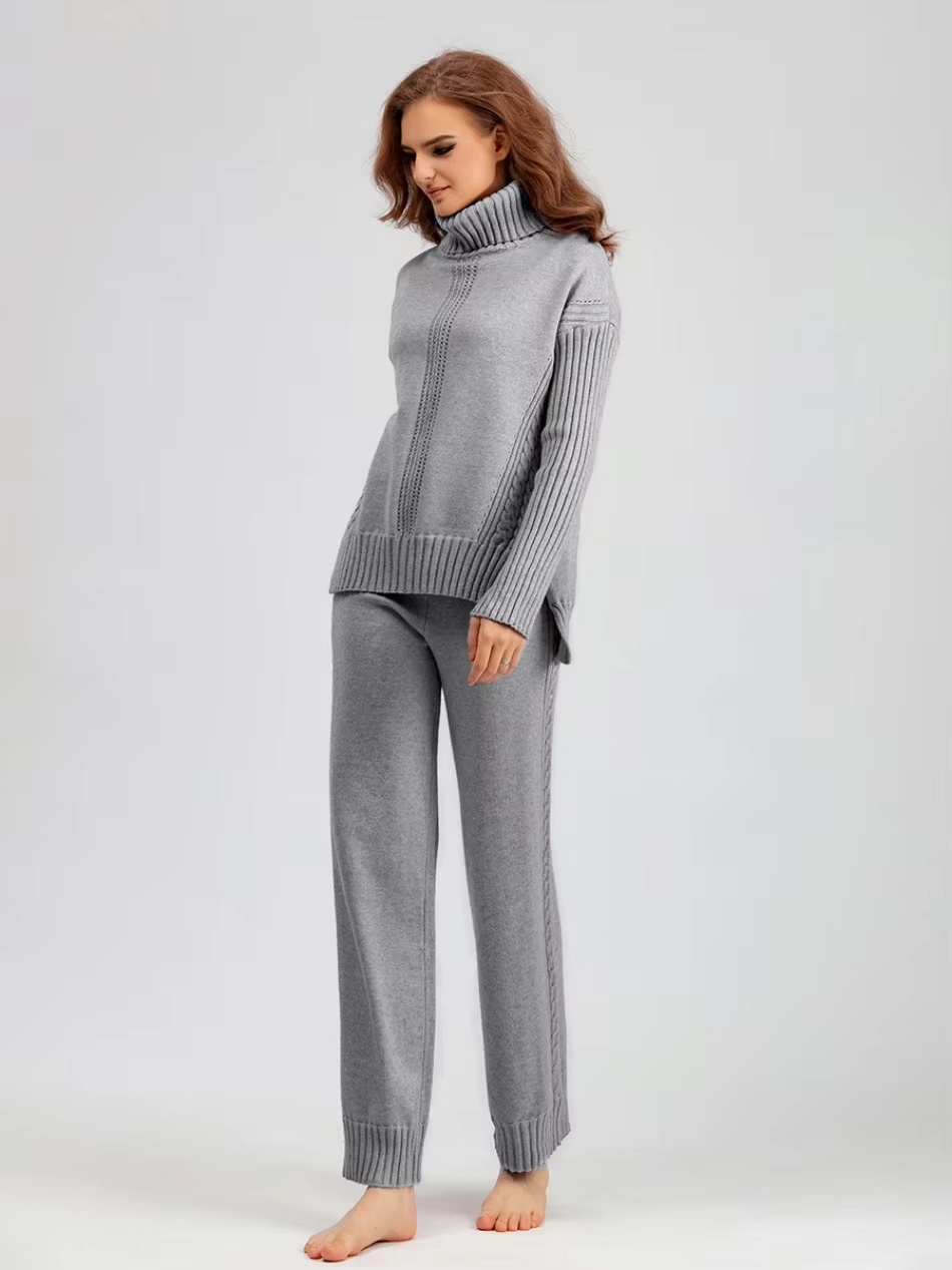 Scarlett - Pull à col montant élégant avec ensemble de pantalons amples