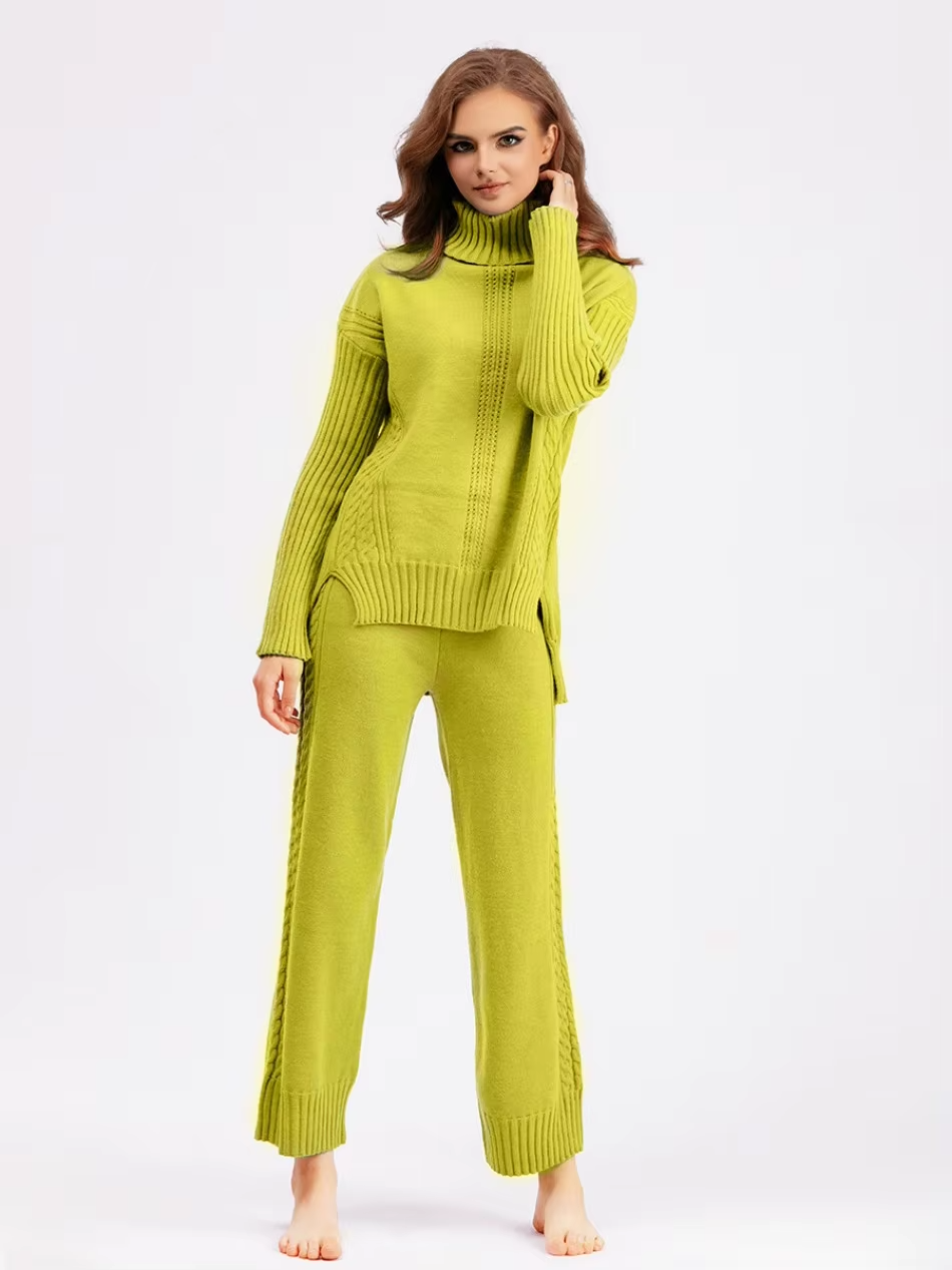 Scarlett - Pull à col montant élégant avec ensemble de pantalons amples