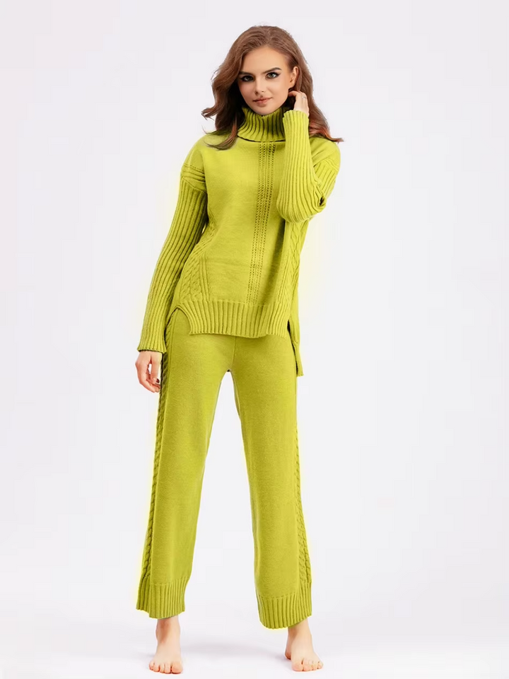 Scarlett - Pull à col montant élégant avec ensemble de pantalons amples