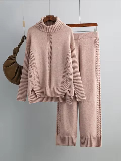 Scarlett - Pull à col montant élégant avec ensemble de pantalons amples