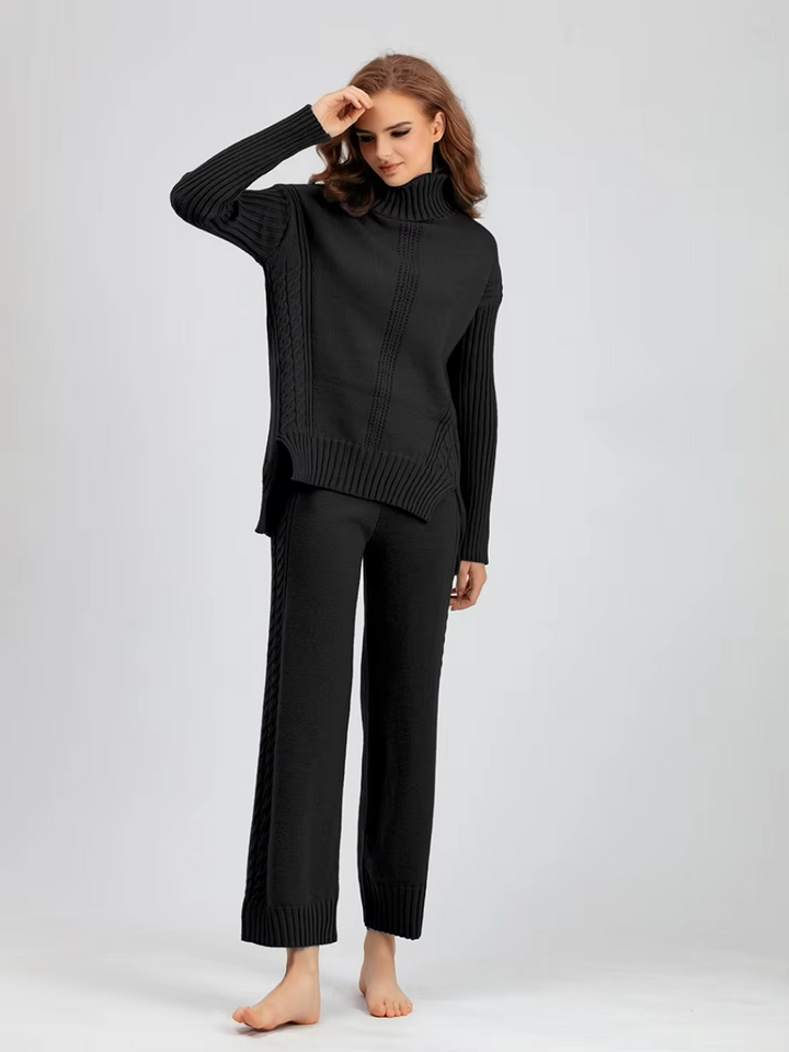 Scarlett - Pull à col montant élégant avec ensemble de pantalons amples
