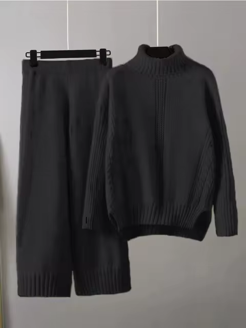 Scarlett - Pull à col montant élégant avec ensemble de pantalons amples