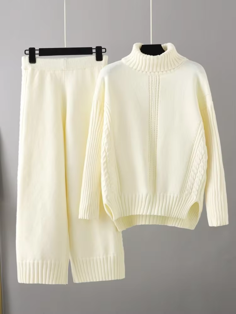 Scarlett - Pull à col montant élégant avec ensemble de pantalons amples