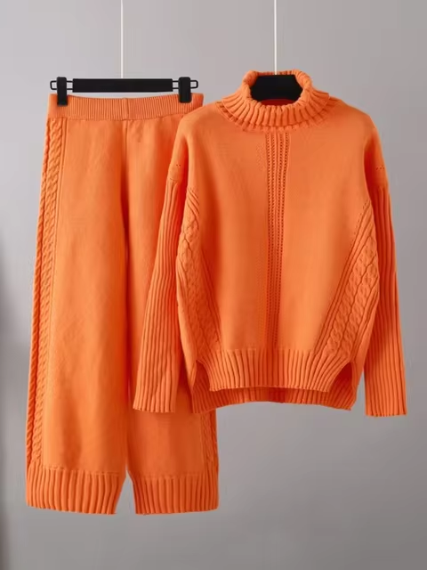 Scarlett - Pull à col montant élégant avec ensemble de pantalons amples