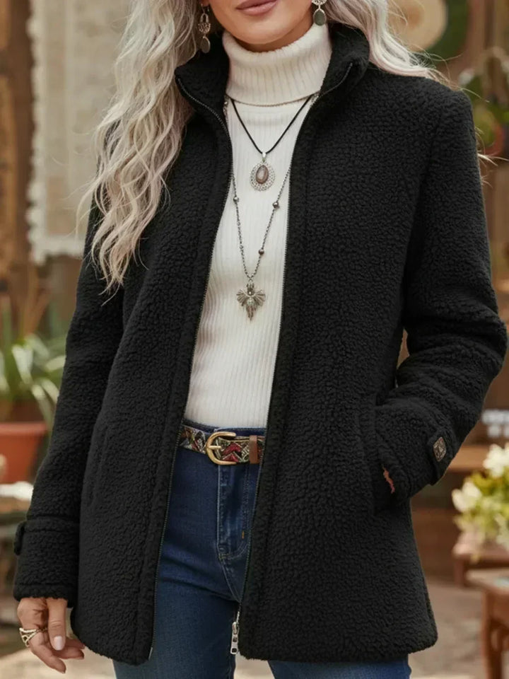 Chanelle | Veste à col montant en lambswool avec fermeture éclair