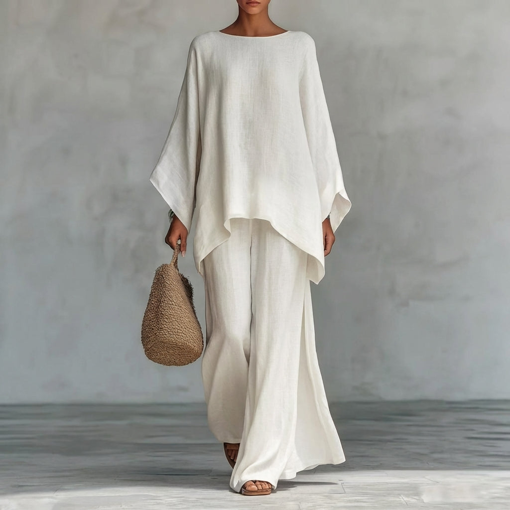 Fleurine | Ensemble cape drapée et pantalon large