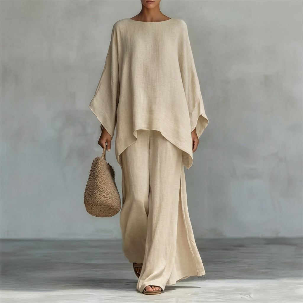 Fleurine | Ensemble cape drapée et pantalon large