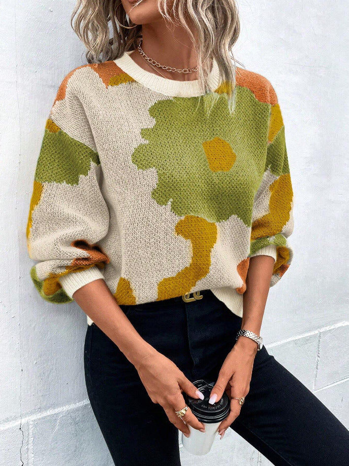 Gratienne | Pull en maille à grande fleur graphique