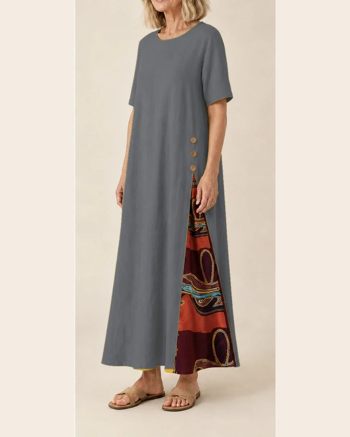 Maurene – Gris | Robe longue décontractée effet lin