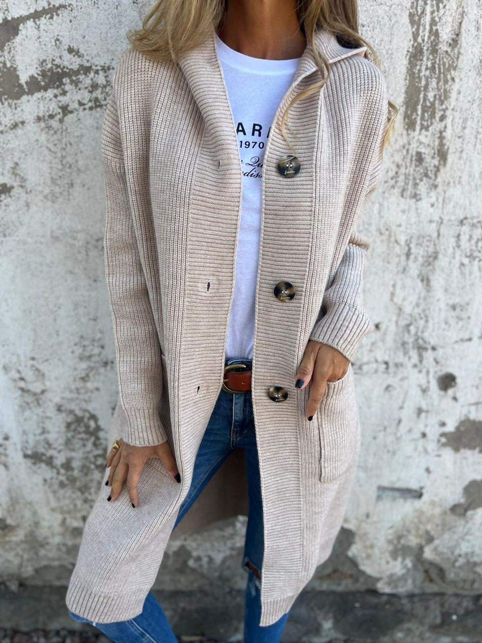 Gwenola | Cardigan long à capuche et gros boutons