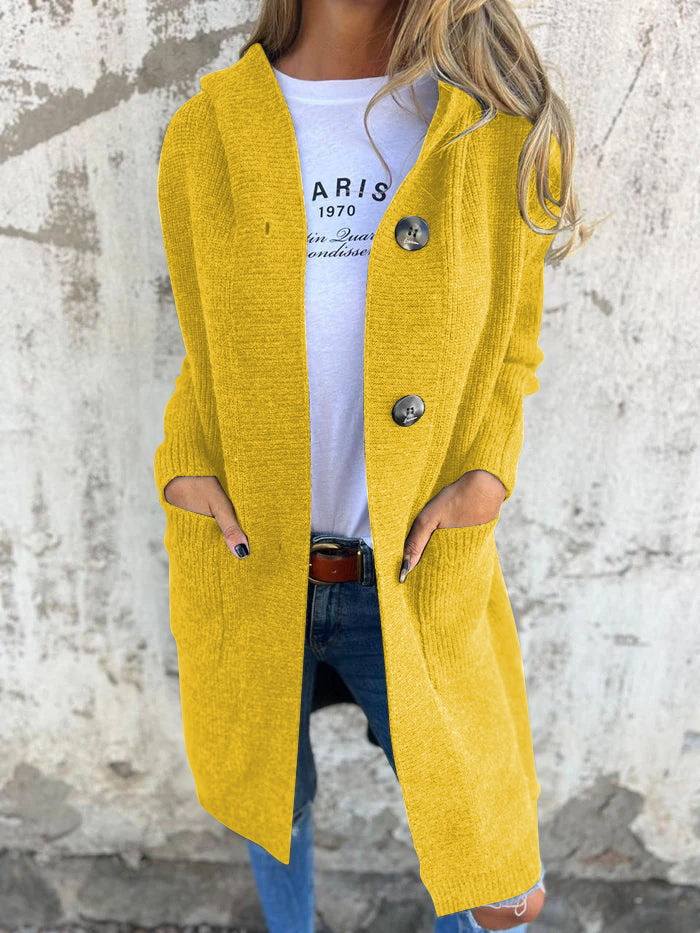 Gwenola | Cardigan long à capuche et gros boutons