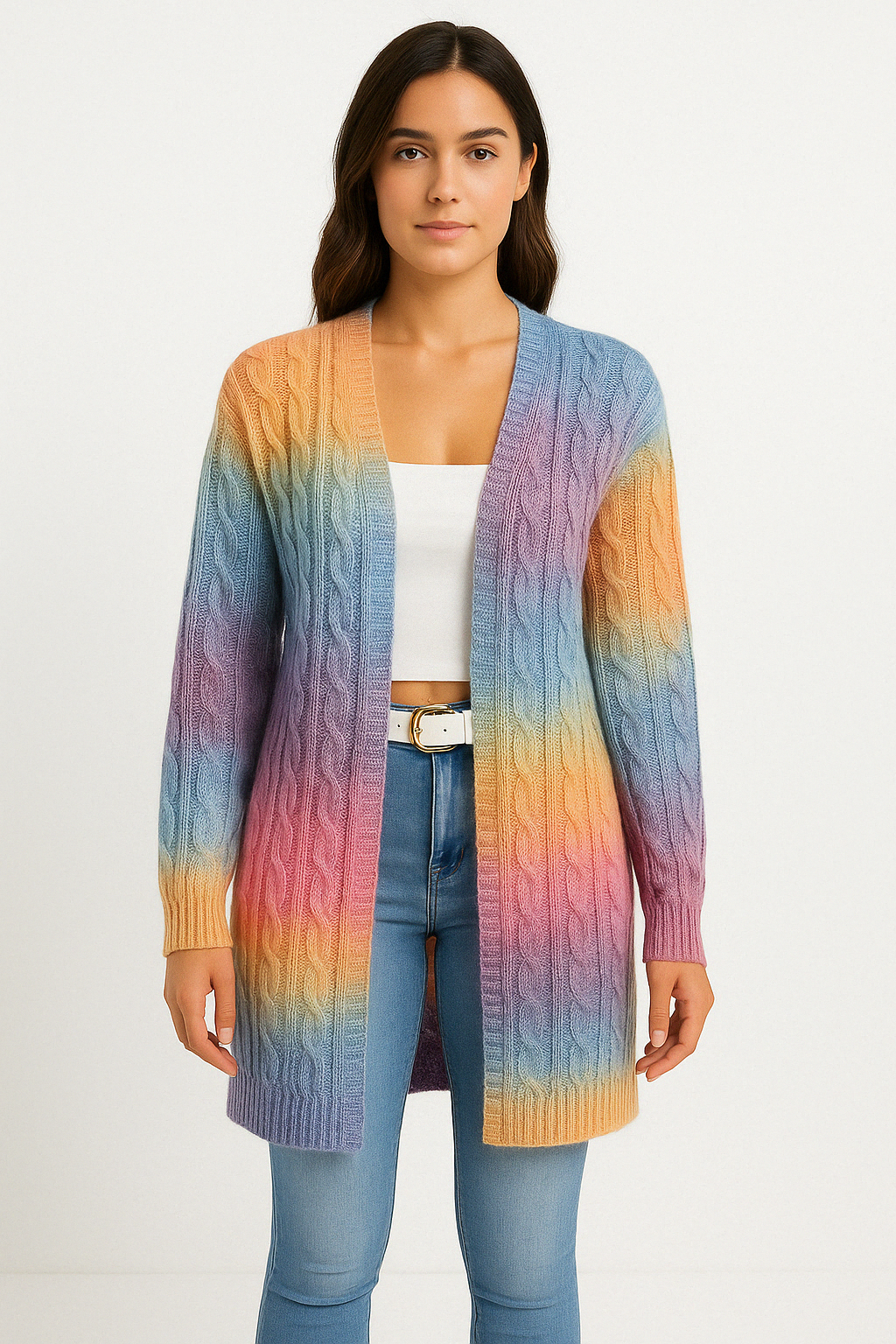 Hanaé | Cardigan long ouvert en maille dégradée