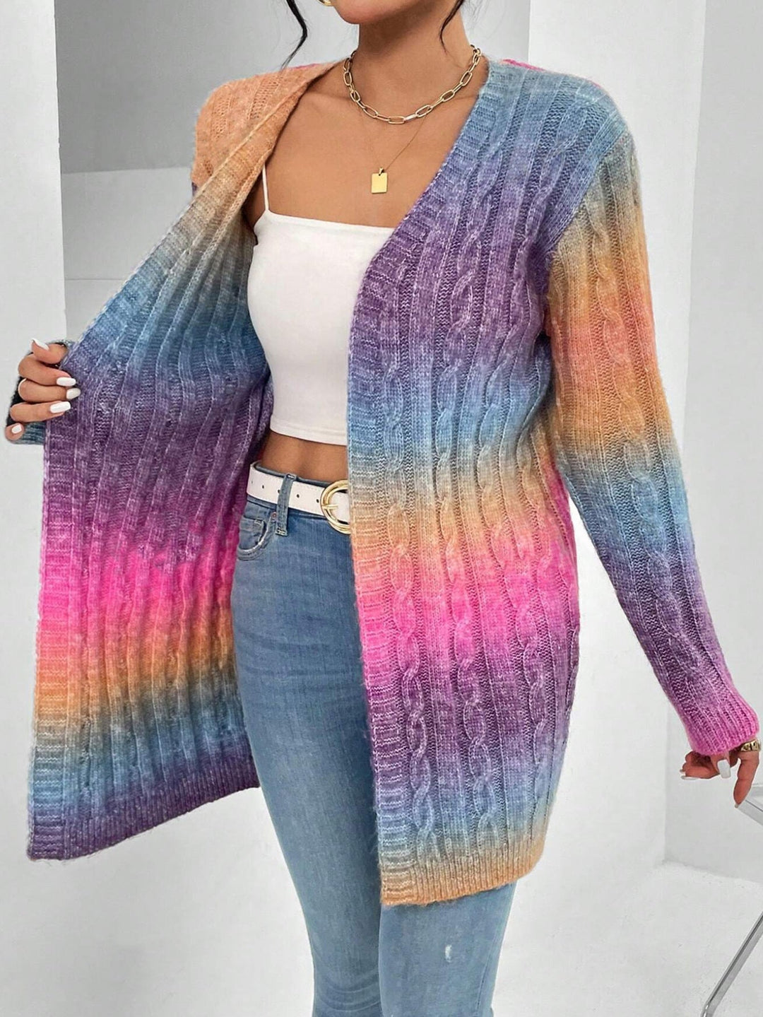 Hanaé | Cardigan long ouvert en maille dégradée