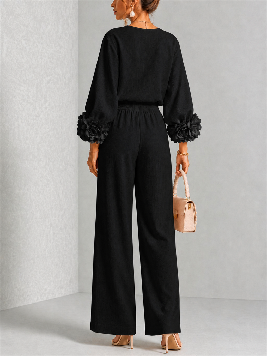 Hélianthe | Ensemble haut et pantalon large à manchettes fleuries