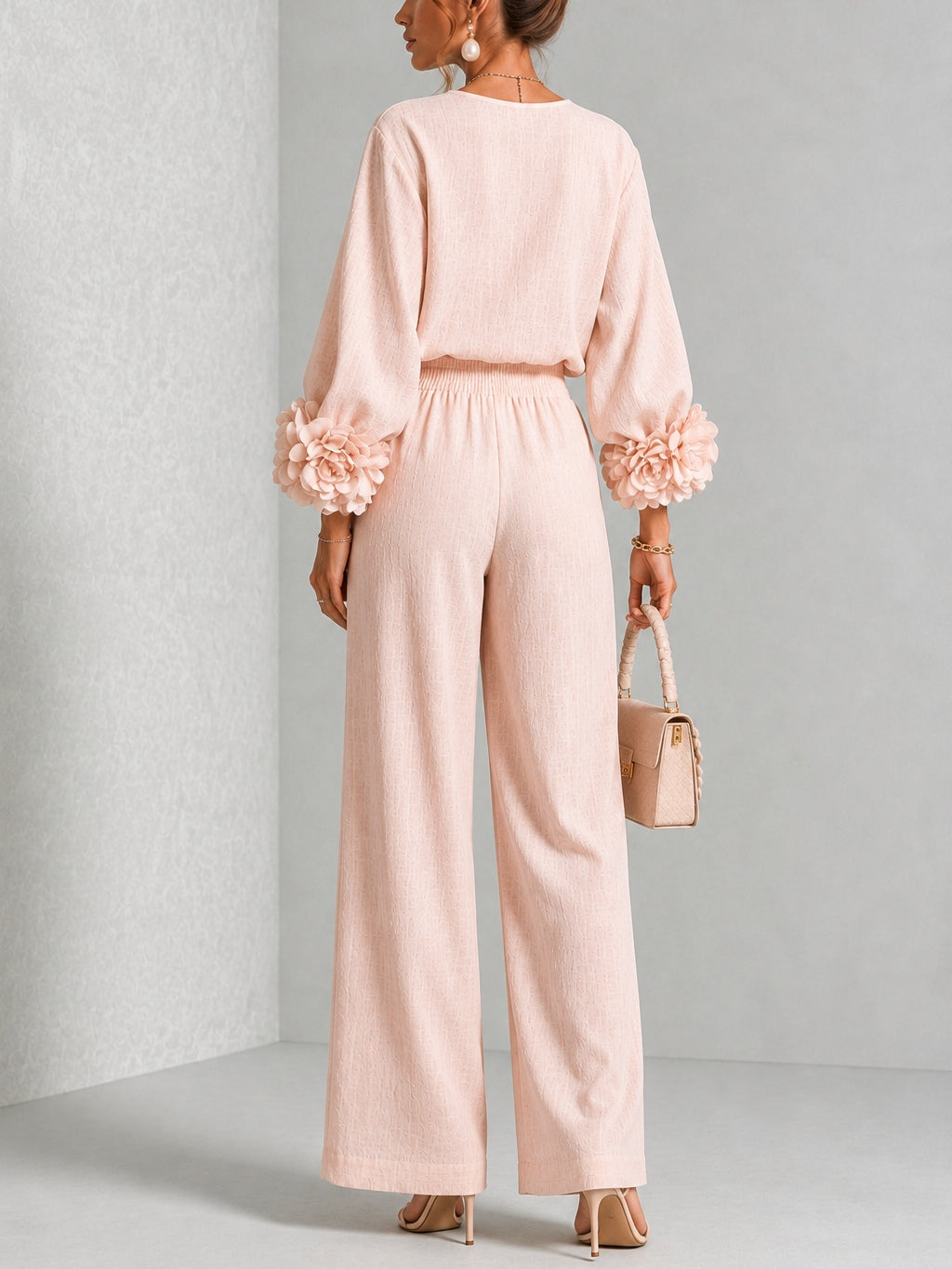 Hélianthe | Ensemble haut et pantalon large à manchettes fleuries