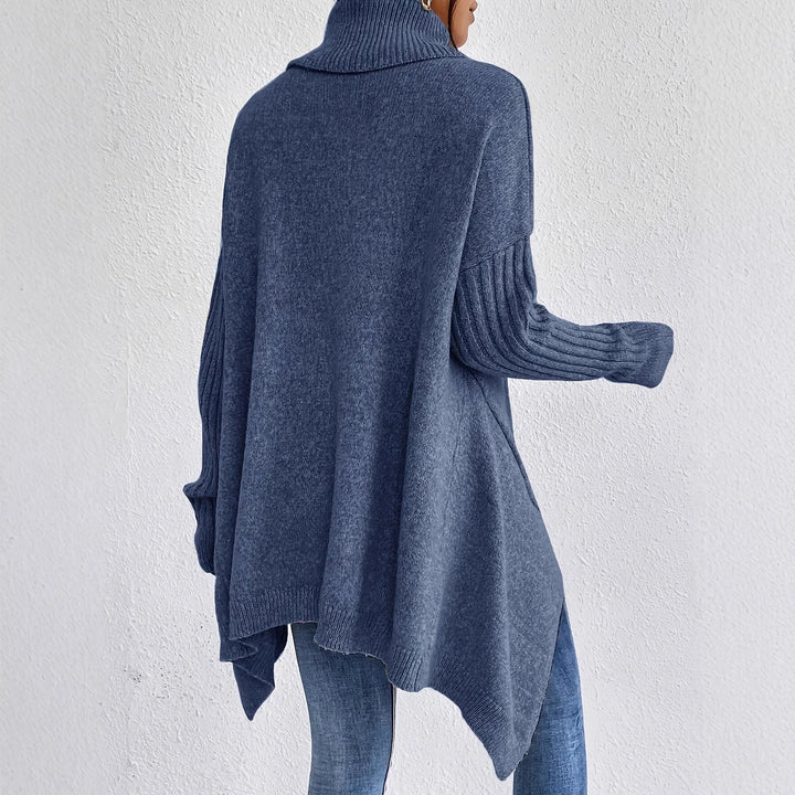 Hélyette | Pull long à col roulé et ourlet asymétrique