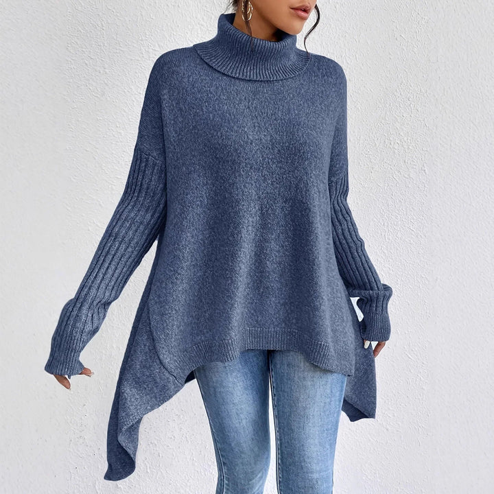 Hélyette | Pull long à col roulé et ourlet asymétrique