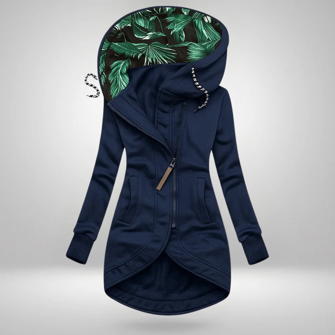 Hermine | Manteau long à capuche et zip asymétrique