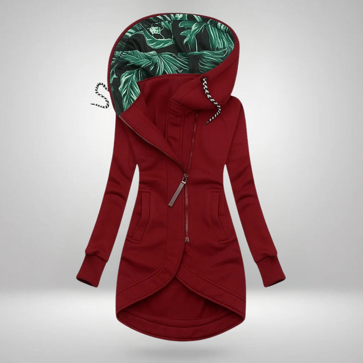 Hermine | Manteau long à capuche et zip asymétrique