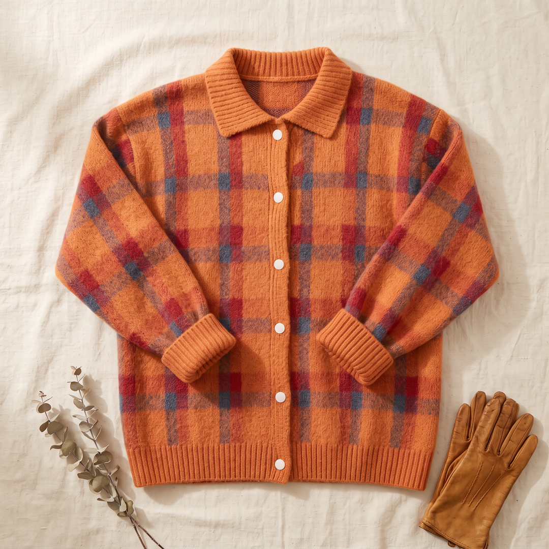 Hortense | Cardigan en maille à carreaux orange