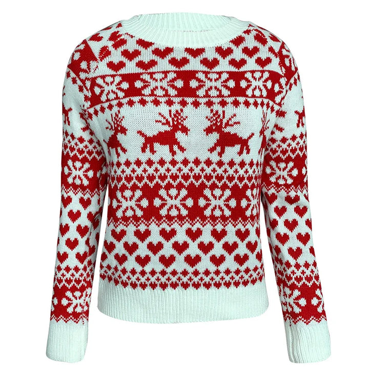 Idelette | Pull de Noël jacquard à rennes et cœurs
